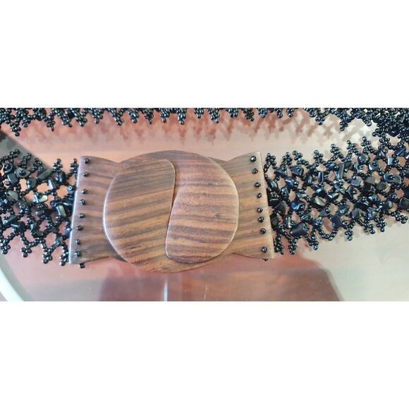 Elastic Wood Bead Belts, Black, 34.4 inch~38.3 inch - Picture 3 of 5